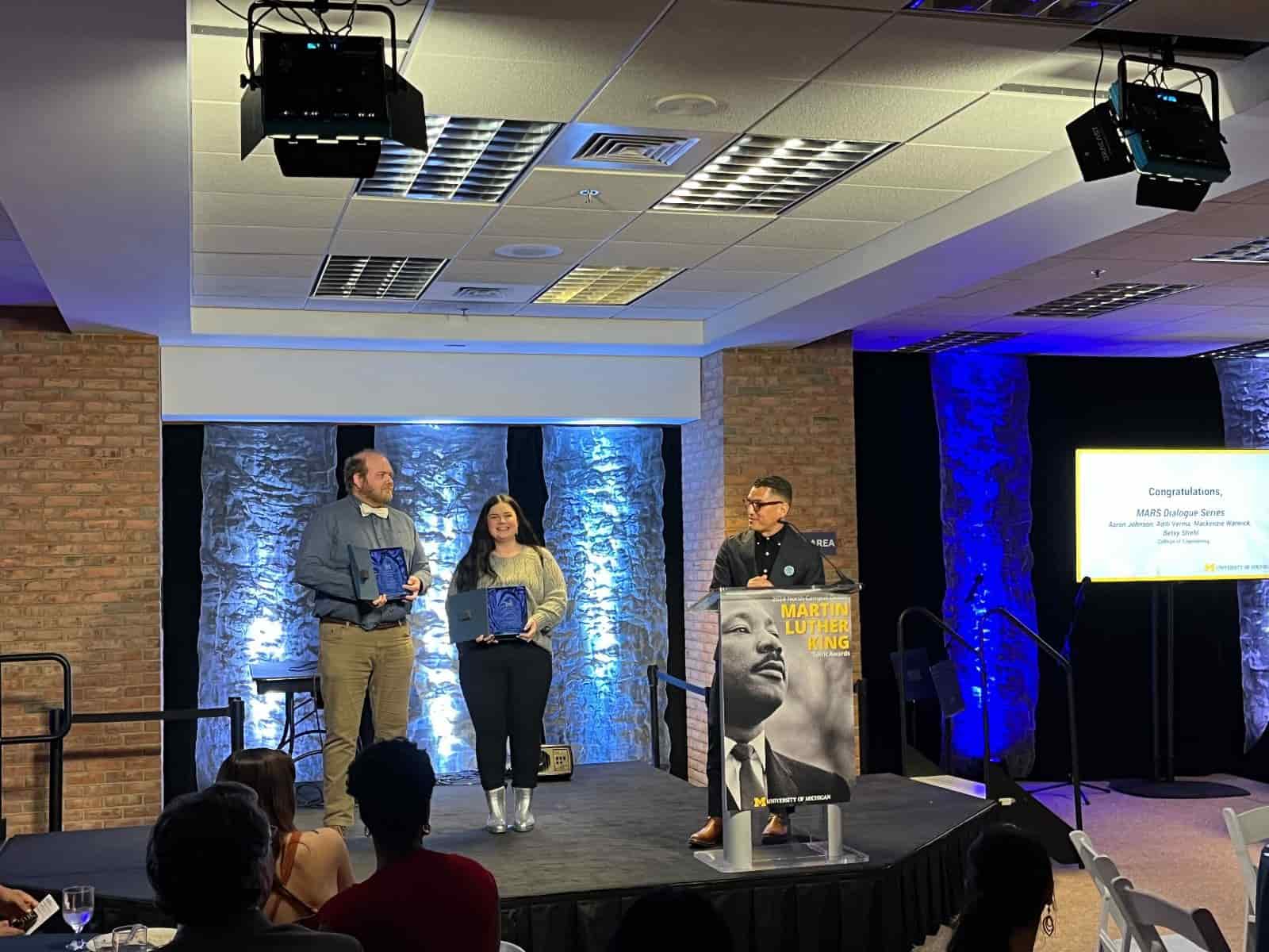 Aaron Johnson and Mackenzie Warwick receiving the MLK spirit award